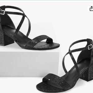 Black Sparkly Sandals with ankle strap and chunky heel. Size 8.5. Like New